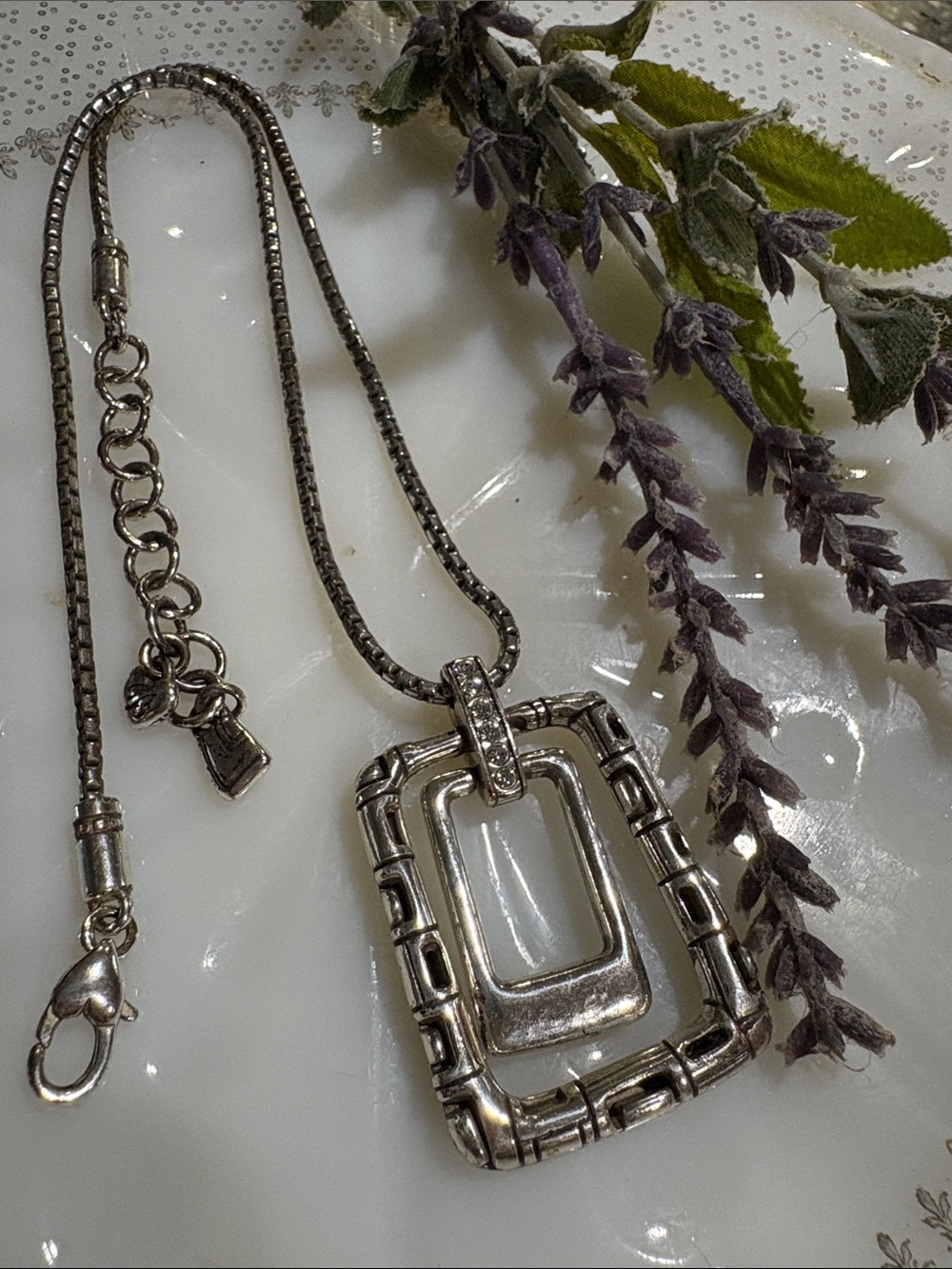 Brighton Double sided Silver Rectangular Pendant Necklace